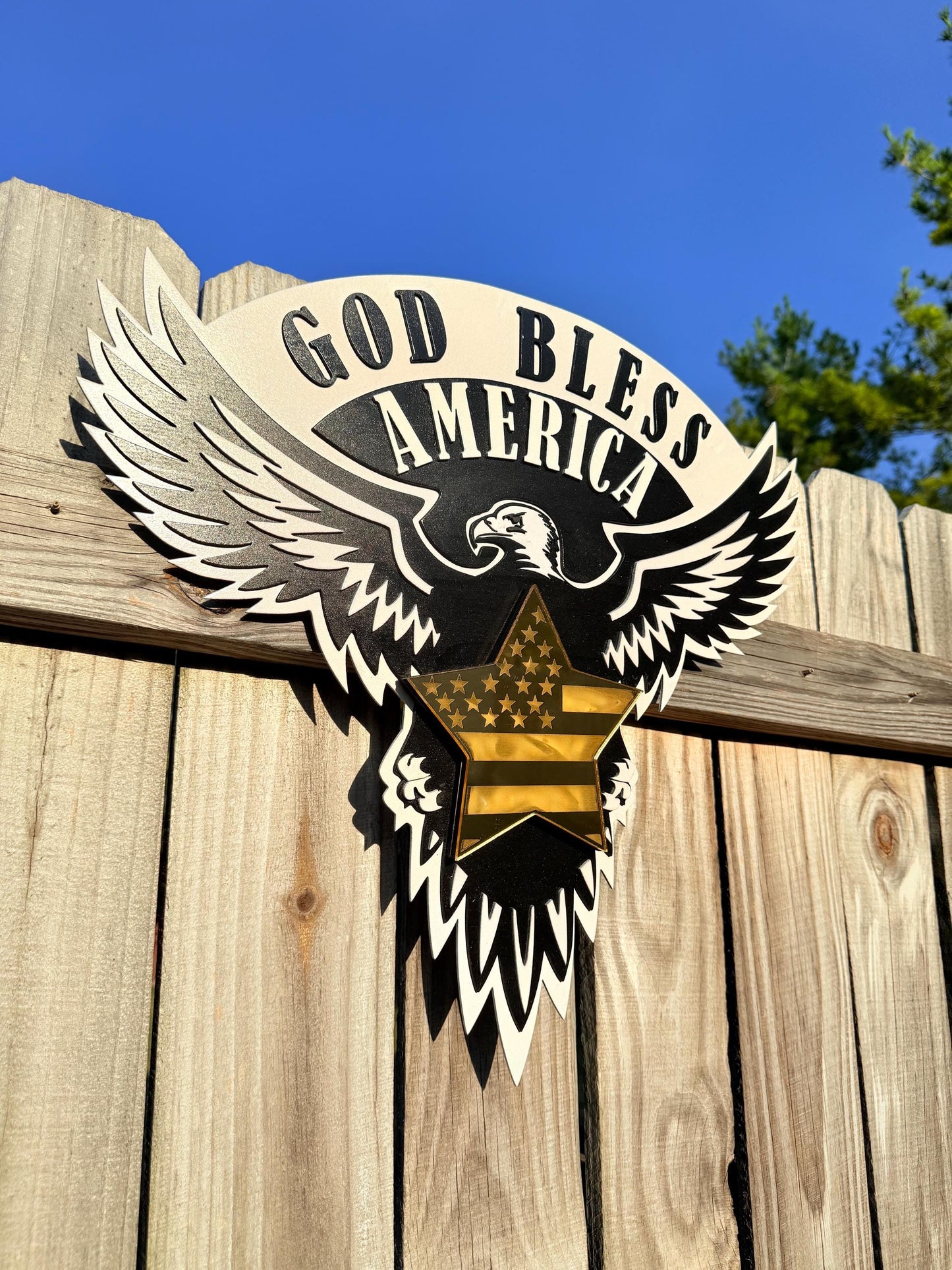 Patriotic Wall Art | God Bless America Eagle & Star | LED Light or Mirror Acrylic | Handmade USA Décor