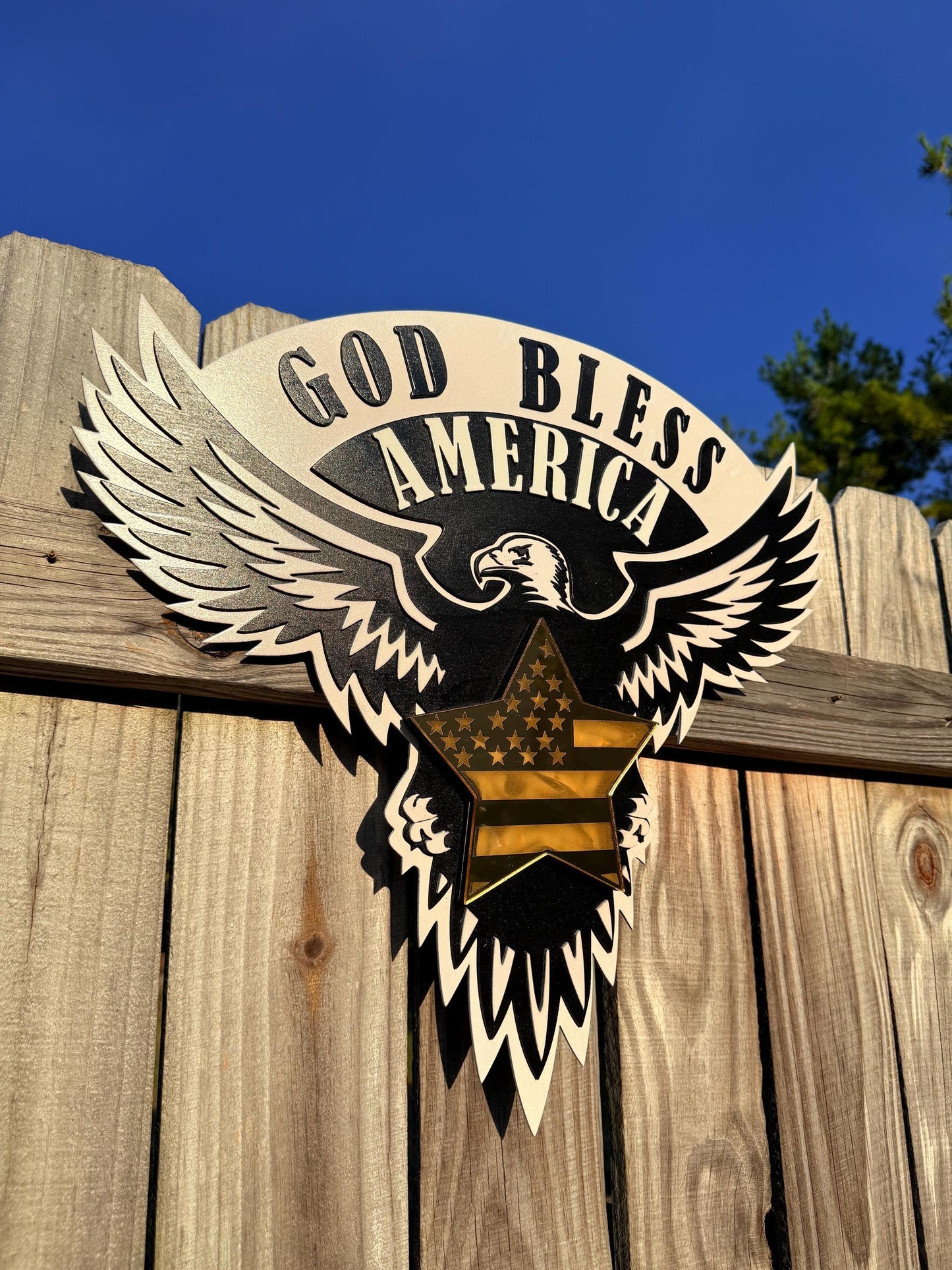 Patriotic Wall Art | God Bless America Eagle & Star | LED Light or Mirror Acrylic | Handmade USA Décor