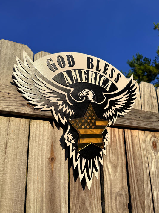 Patriotic Wall Art | God Bless America Eagle & Star | LED Light or Mirror Acrylic | Handmade USA Décor