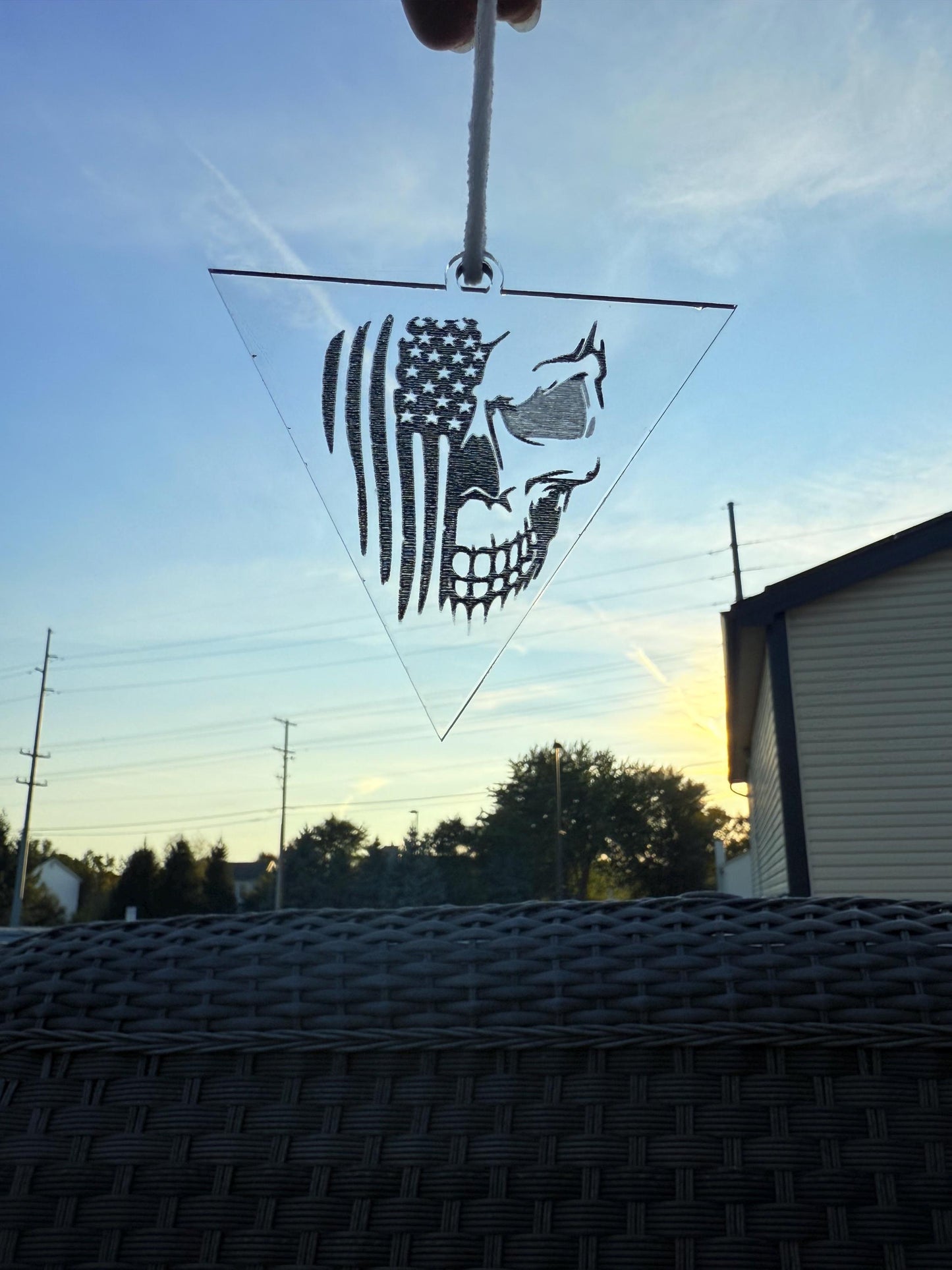 Patriotic Skull Car Pendant | American Flag Car Charm | Personalized Acrylic Keychain Style | Veteran Gift | Handmade USA Décor