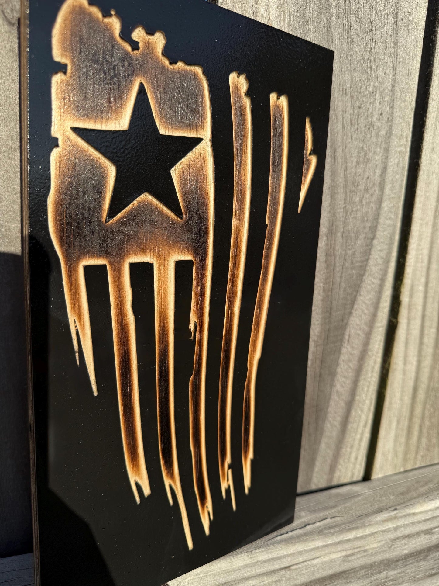 Rustic Star & Stripes Wood Sign / Wall Art – Burned American Flag Decor – Handmade Patriotic Piece