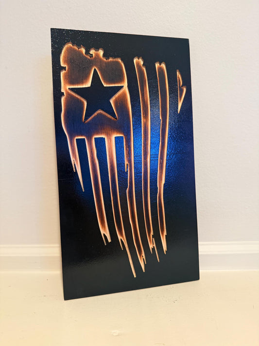 Rustic Star & Stripes Wood Sign / Wall Art – Burned American Flag Decor – Handmade Patriotic Piece