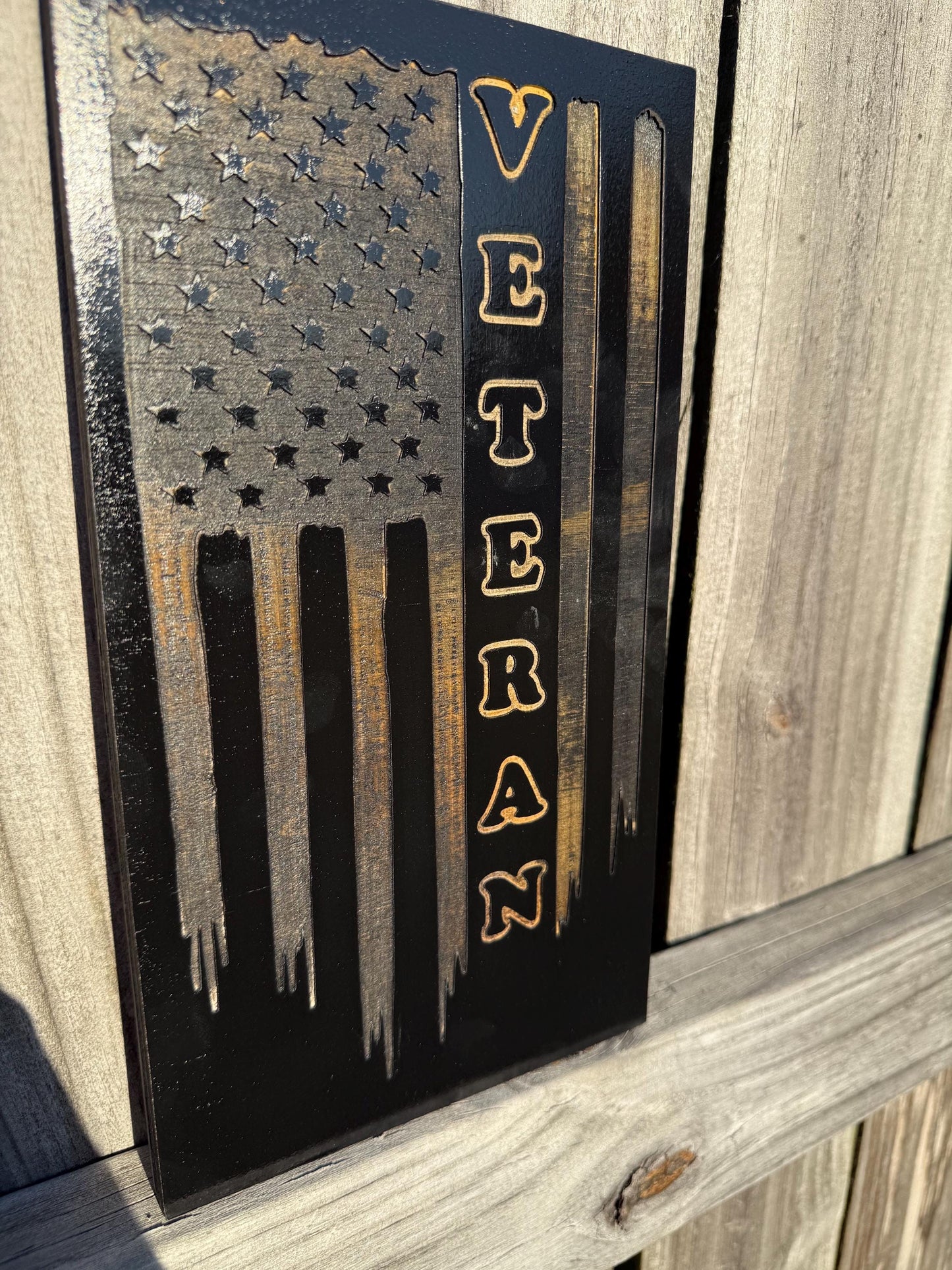 Veteran American Flag Wood Sign – Rustic Wall Art for Military Appreciation