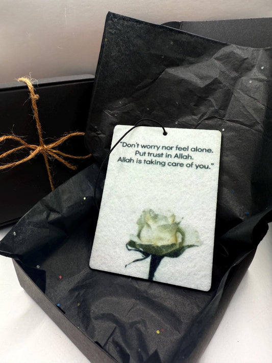 Trust in Allah Car Freshener – Inspirational Islamic Quote | Handmade Air Freshener