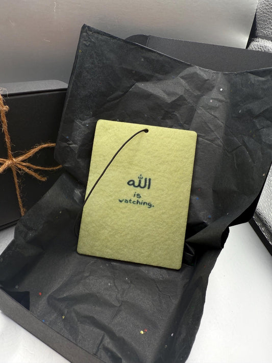 Allah is Watching Car Freshener – Minimal Arabic Calligraphy | Handmade Islamic Air Freshener