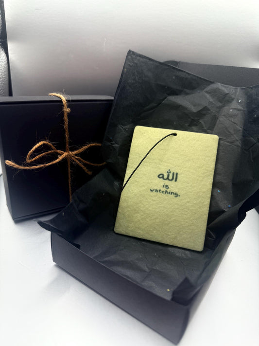 Allah is Watching Car Freshener – Minimal Arabic Calligraphy | Handmade Islamic Air Freshener