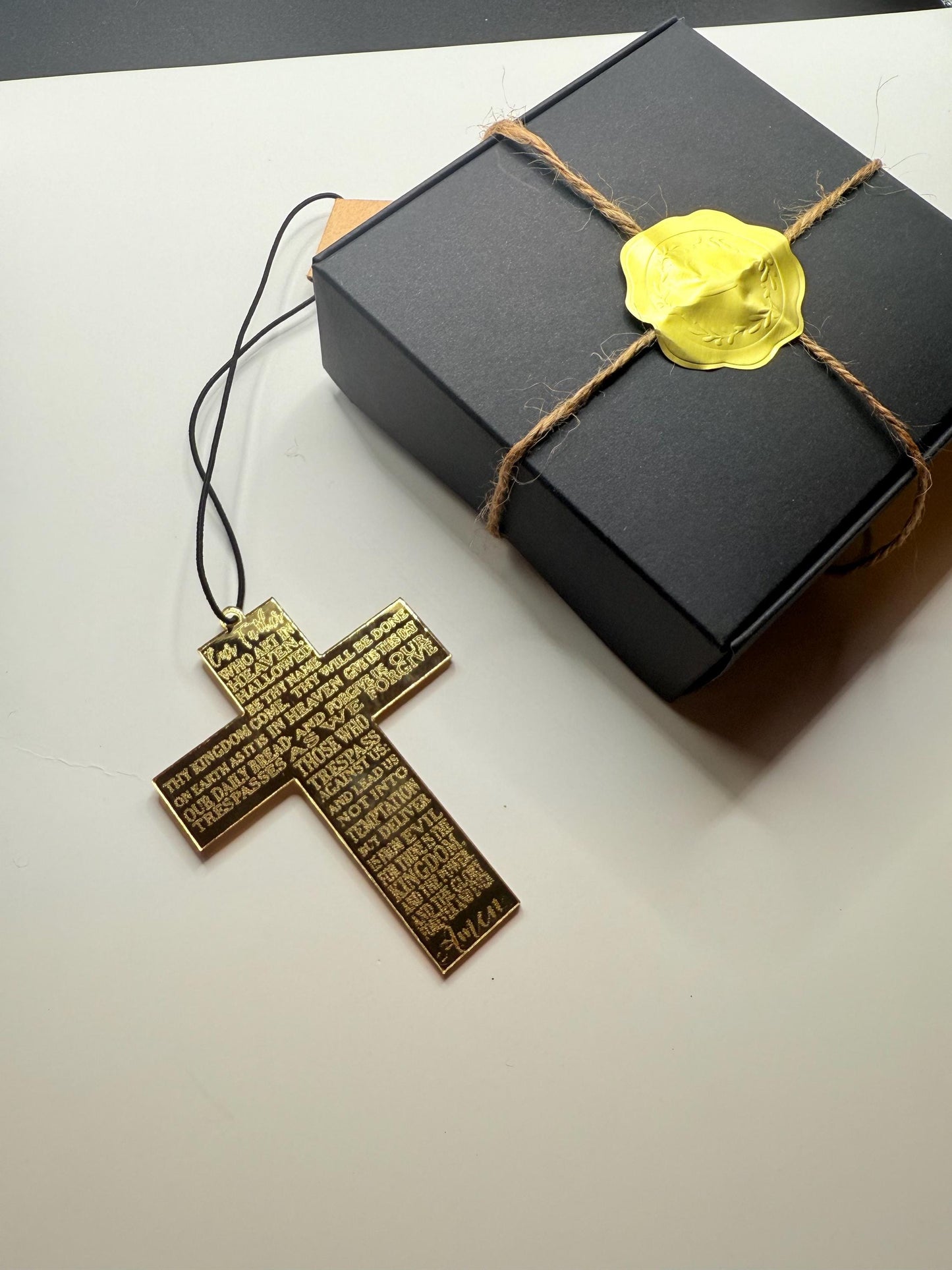 Prayer Cross Medallion – Handmade Keepsake with Engraved Prayer, Elegant Christian Gift