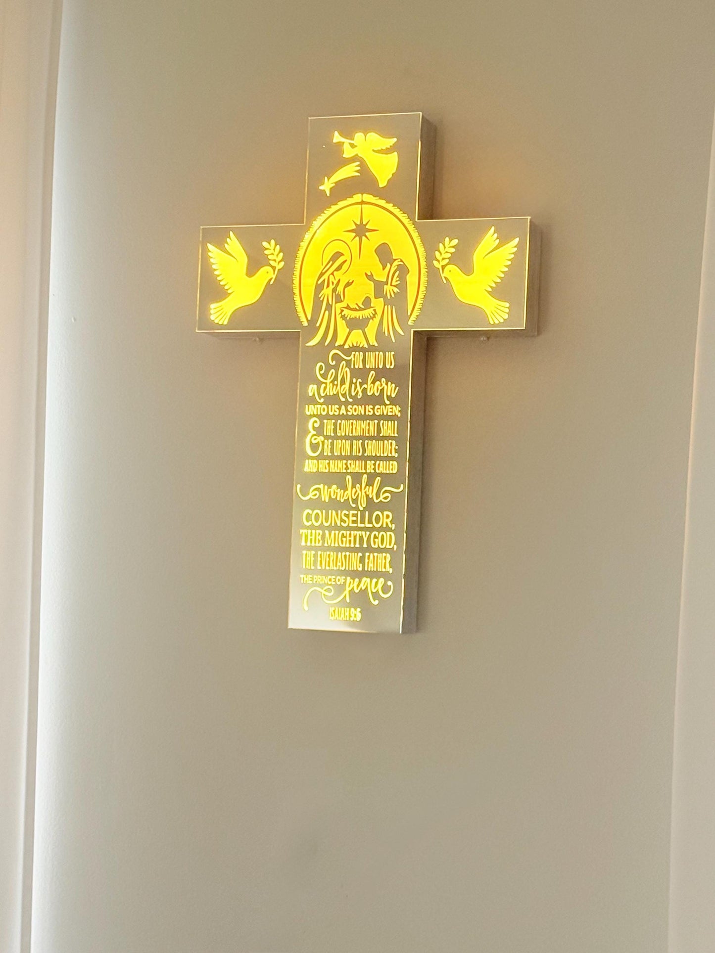 Exclusive LED Nativity Cross – Mirror Acrylic Face & Solid Wood | Handmade Design | Free Shipping