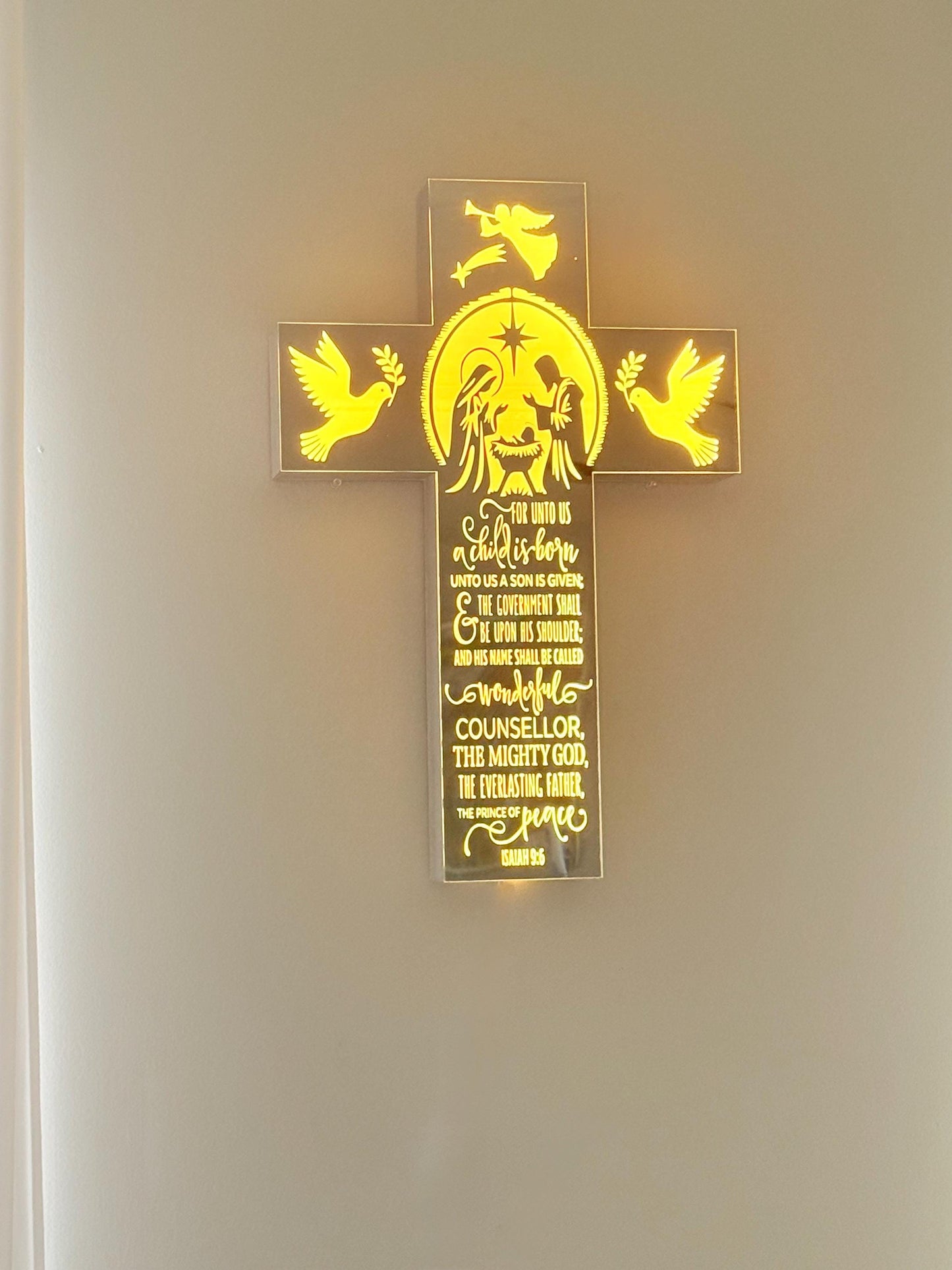 Exclusive LED Nativity Cross – Mirror Acrylic Face & Solid Wood | Handmade Design | Free Shipping