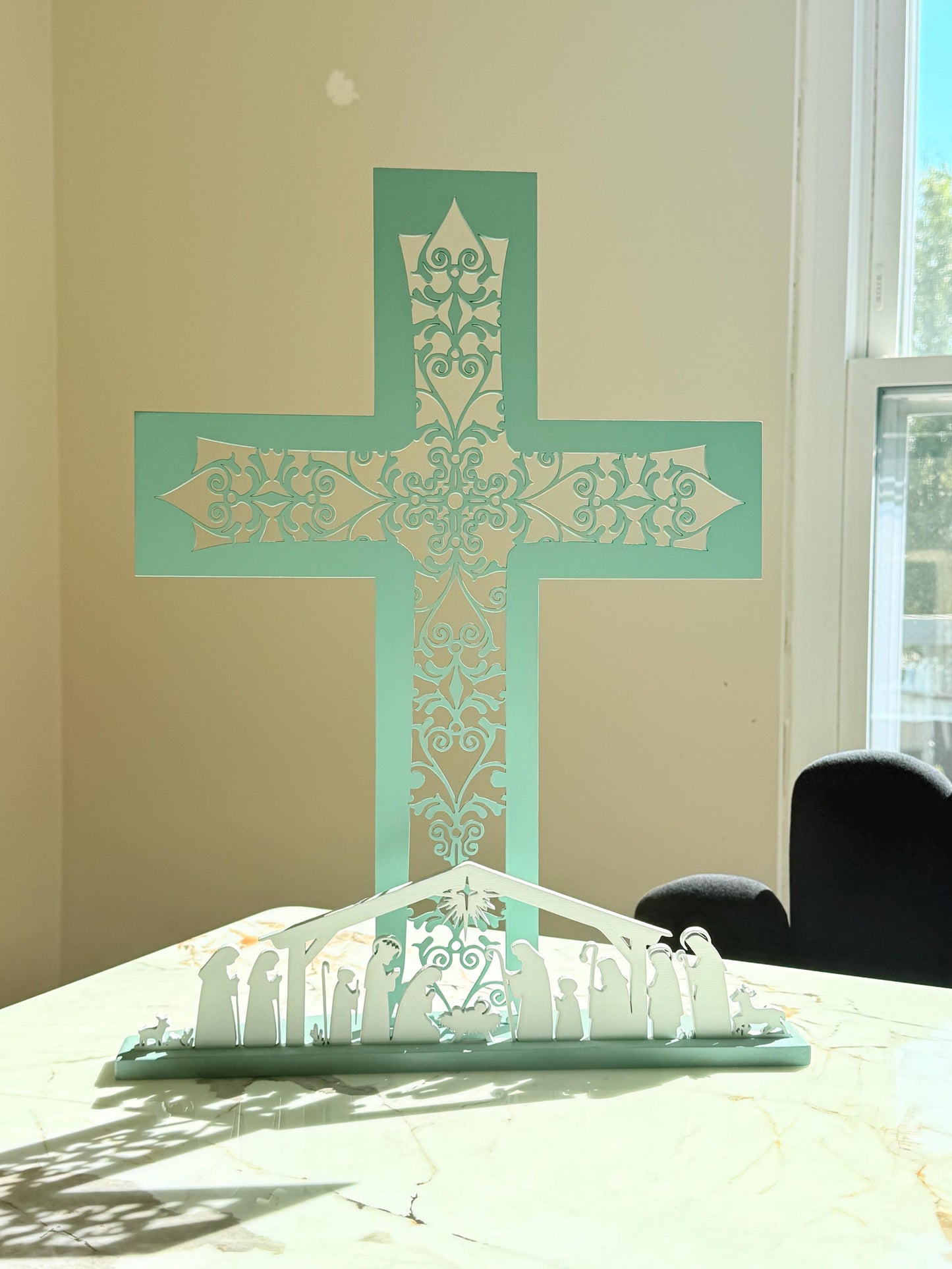 Handmade Wooden Nativity Cross – Laser Cut Christmas Cross with Nativity Scene | Religious Christian Décor | Free Shipping
