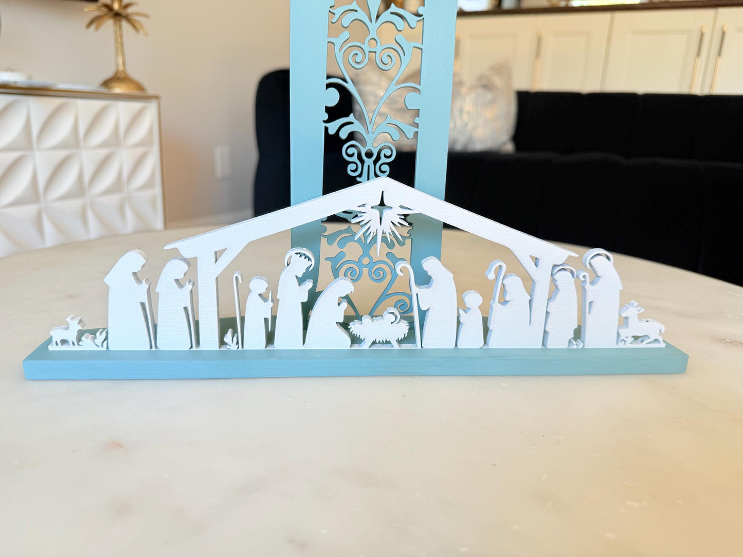 Handmade Wooden Nativity Cross – Laser Cut Christmas Cross with Nativity Scene | Religious Christian Décor | Free Shipping