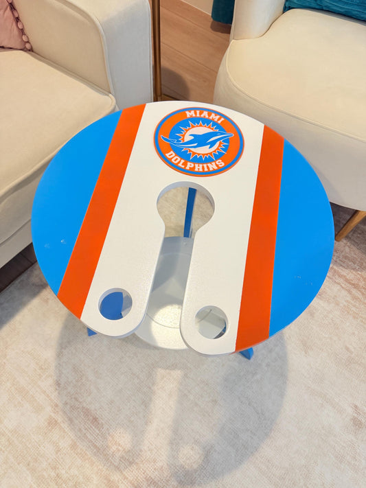 Personalized Sports-Themed Hookah Table – Handmade Solid Wood Table – Custom Color Design – Unique Man Cave & Game Room Decor