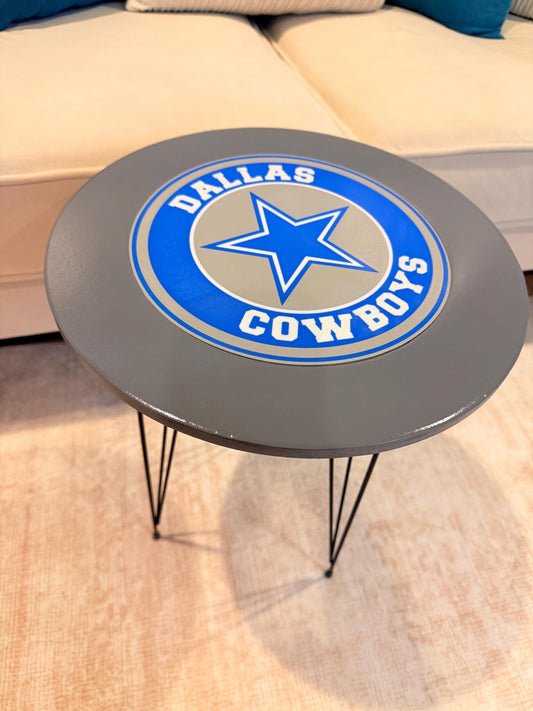 Custom Sports Team Table | Handmade Wood Round Table | Fan Cave Decor | Hairpin Legs | Personalized Team Logo