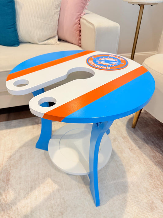 Personalized Sports-Themed Hookah Table – Handmade Solid Wood Table – Custom Color Design – Unique Man Cave & Game Room Decor