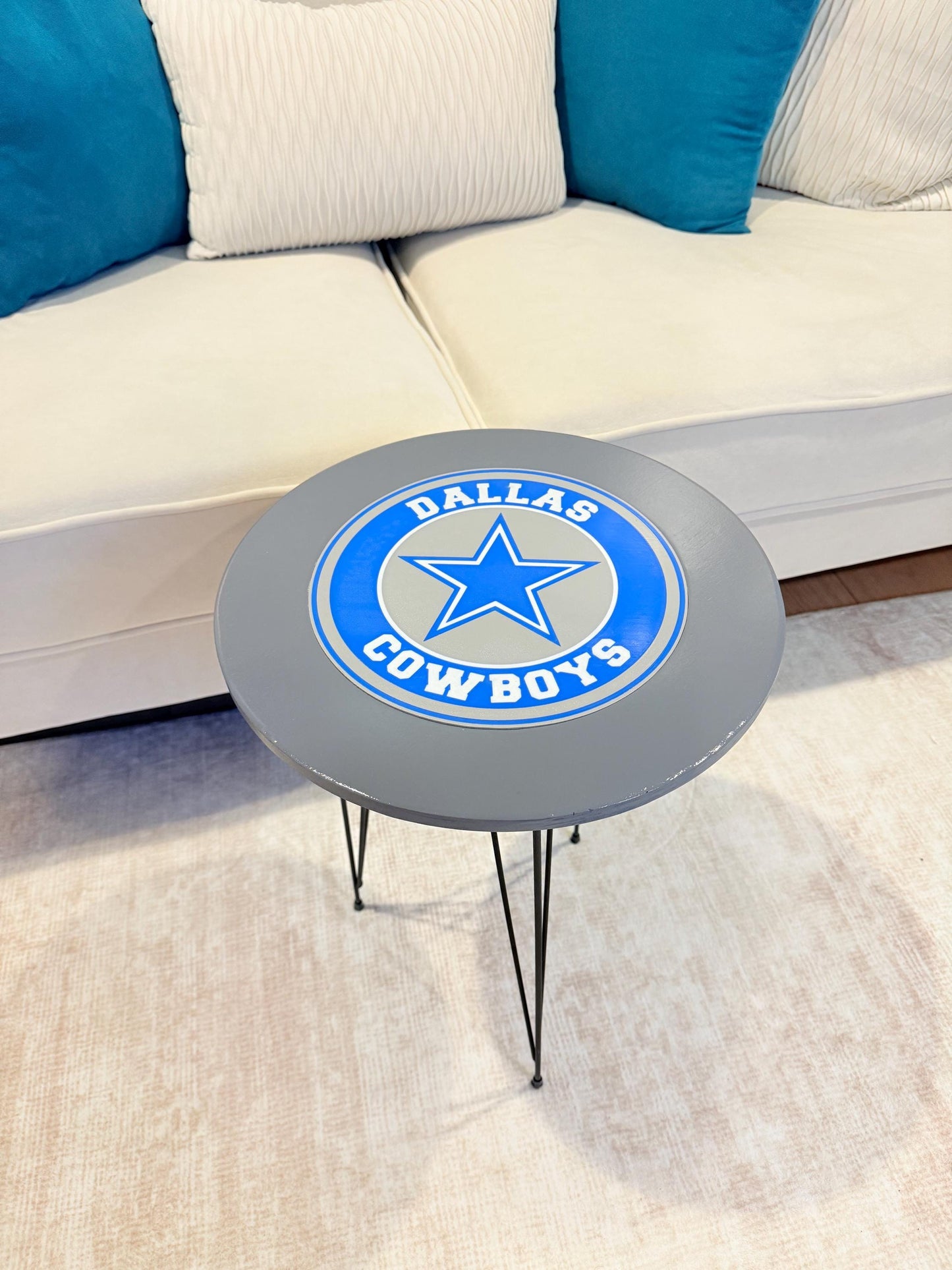 Custom Sports Team Table | Handmade Wood Round Table | Fan Cave Decor | Hairpin Legs | Personalized Team Logo
