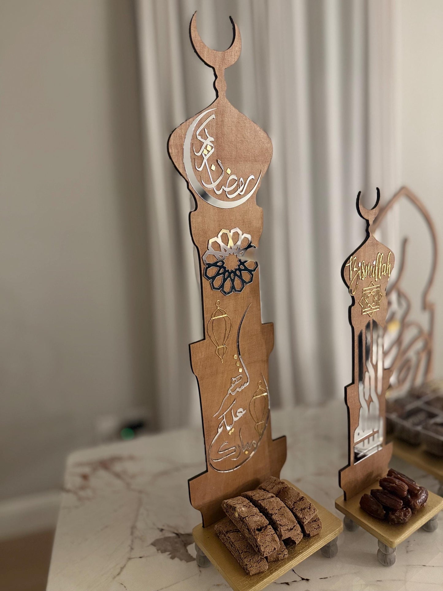Luxury Islamic Minaret Decor – Ramadan Kareem & Bismillah, Handmade Wooden Ramadan Decoration
