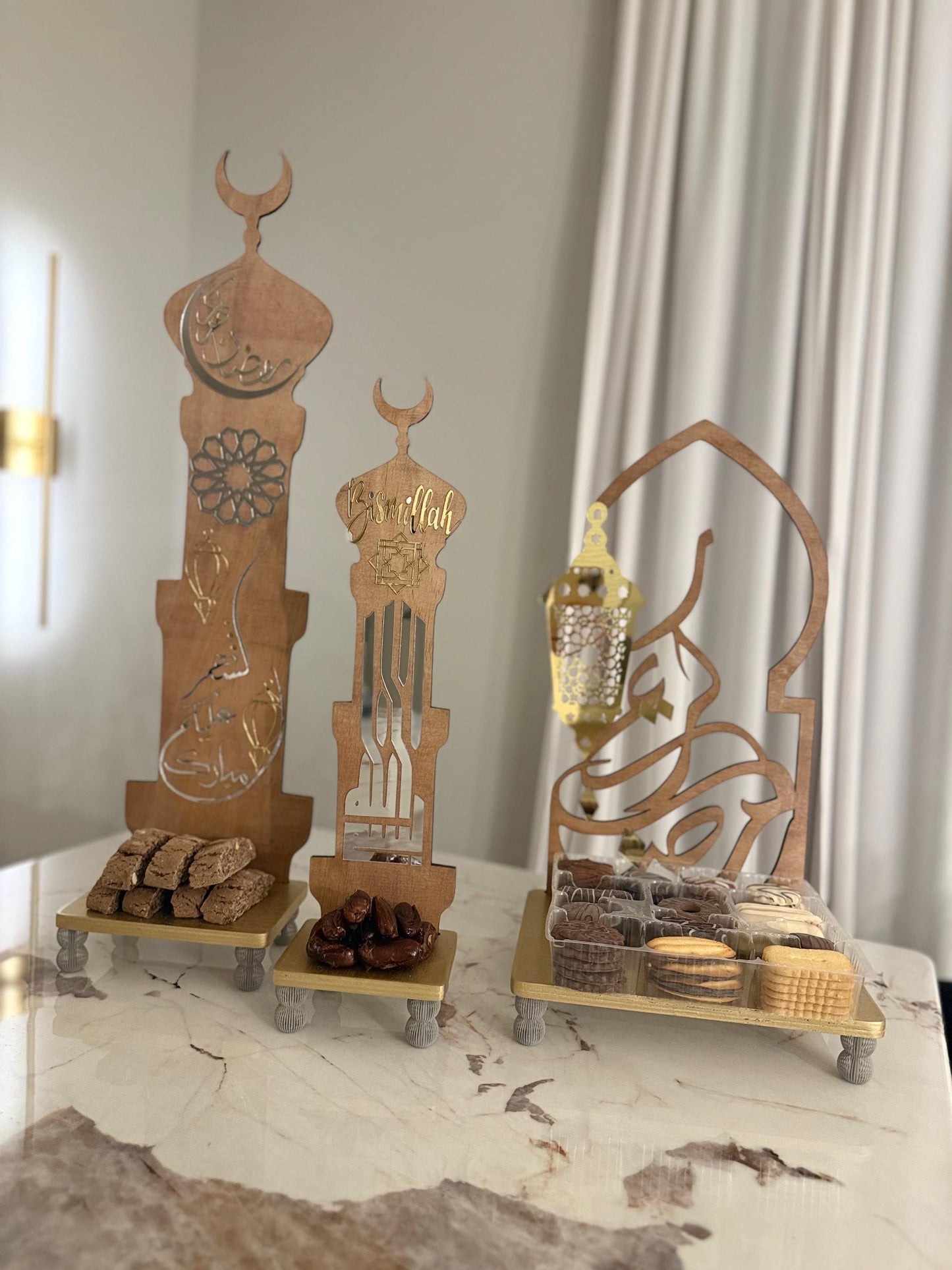 Luxury Islamic Minaret Decor – Ramadan Kareem & Bismillah, Handmade Wooden Ramadan Decoration