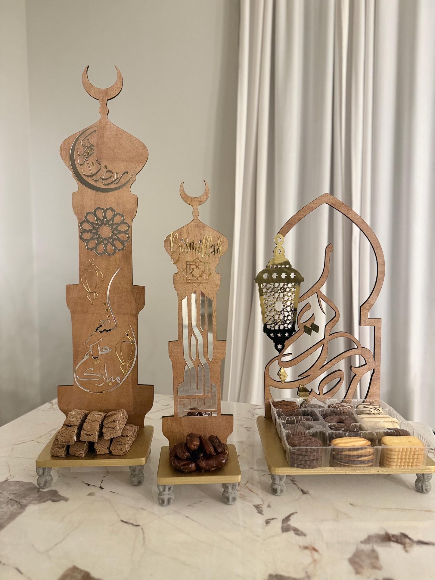 Luxury Islamic Minaret Decor – Ramadan Kareem & Bismillah, Handmade Wooden Ramadan Decoration
