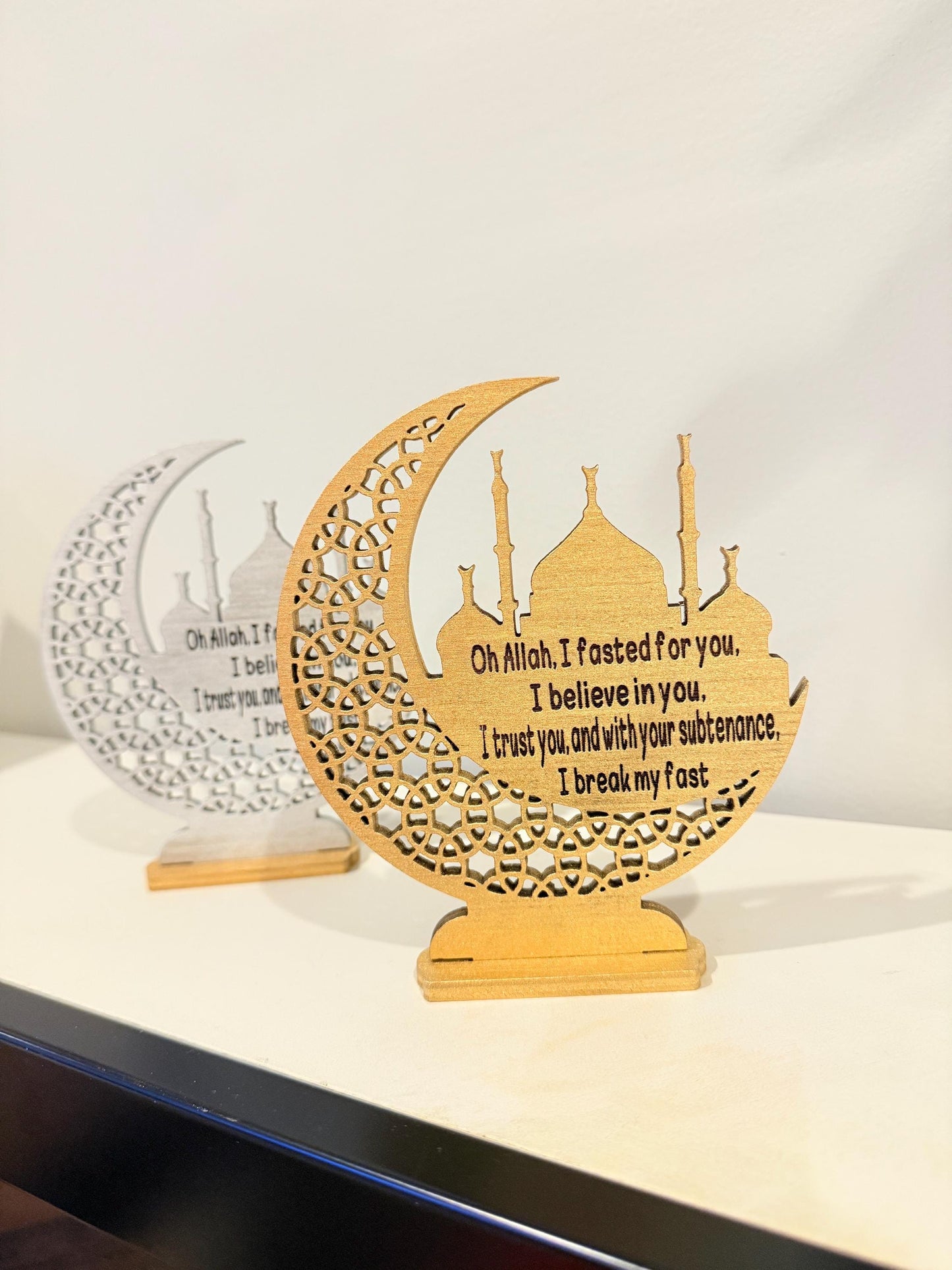Ramadan Crescent Wooden Decor, Islamic Ramadan Favor, Small Handmade Ramadan Gift, Elegant Religious Giveaway, Islamic Table Decor