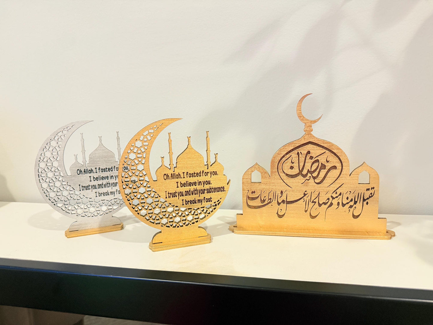 Ramadan Crescent Wooden Decor, Islamic Ramadan Favor, Small Handmade Ramadan Gift, Elegant Religious Giveaway, Islamic Table Decor