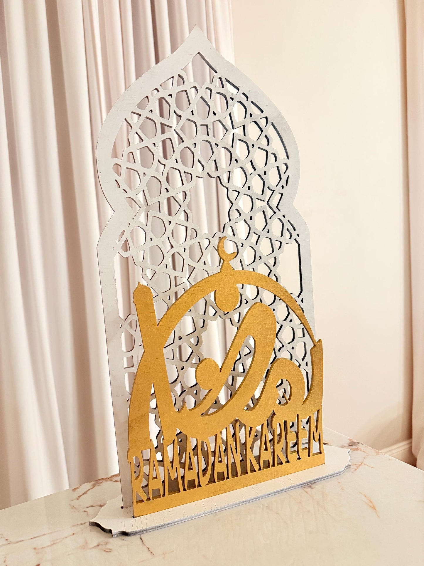 Original Islamic Wooden Decor Design | Luxury Ramadan Kareem Arabic Calligraphy | Minimalist Islamic Home Decor | Freestanding Wood Art