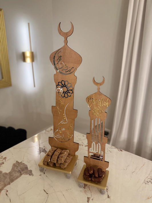 Luxury Islamic Minaret Decor – Ramadan Kareem & Bismillah, Handmade Wooden Ramadan Decoration