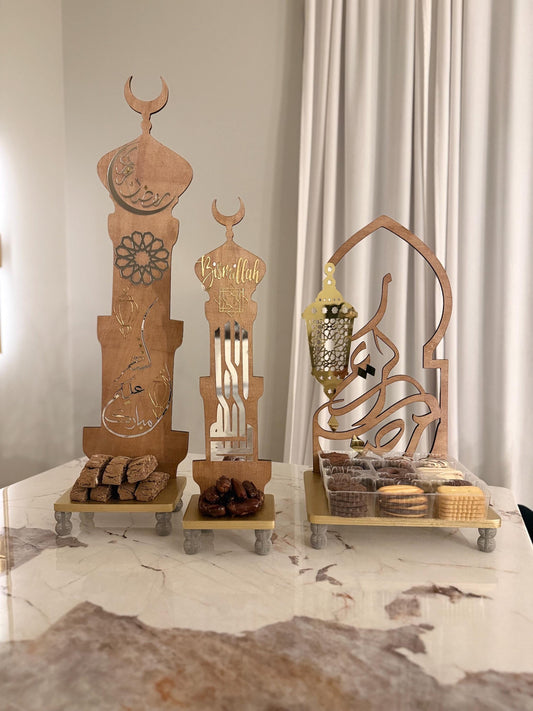 Luxury Islamic Minaret Decor – Ramadan Kareem & Bismillah, Handmade Wooden Ramadan Decoration