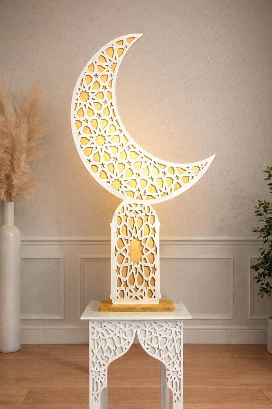 Original Islamic Crescent Moon Decor | Luxury Wooden Ramadan Decor | Large Islamic Statement Piece | Freestanding Moon Art | Multiple Sizes