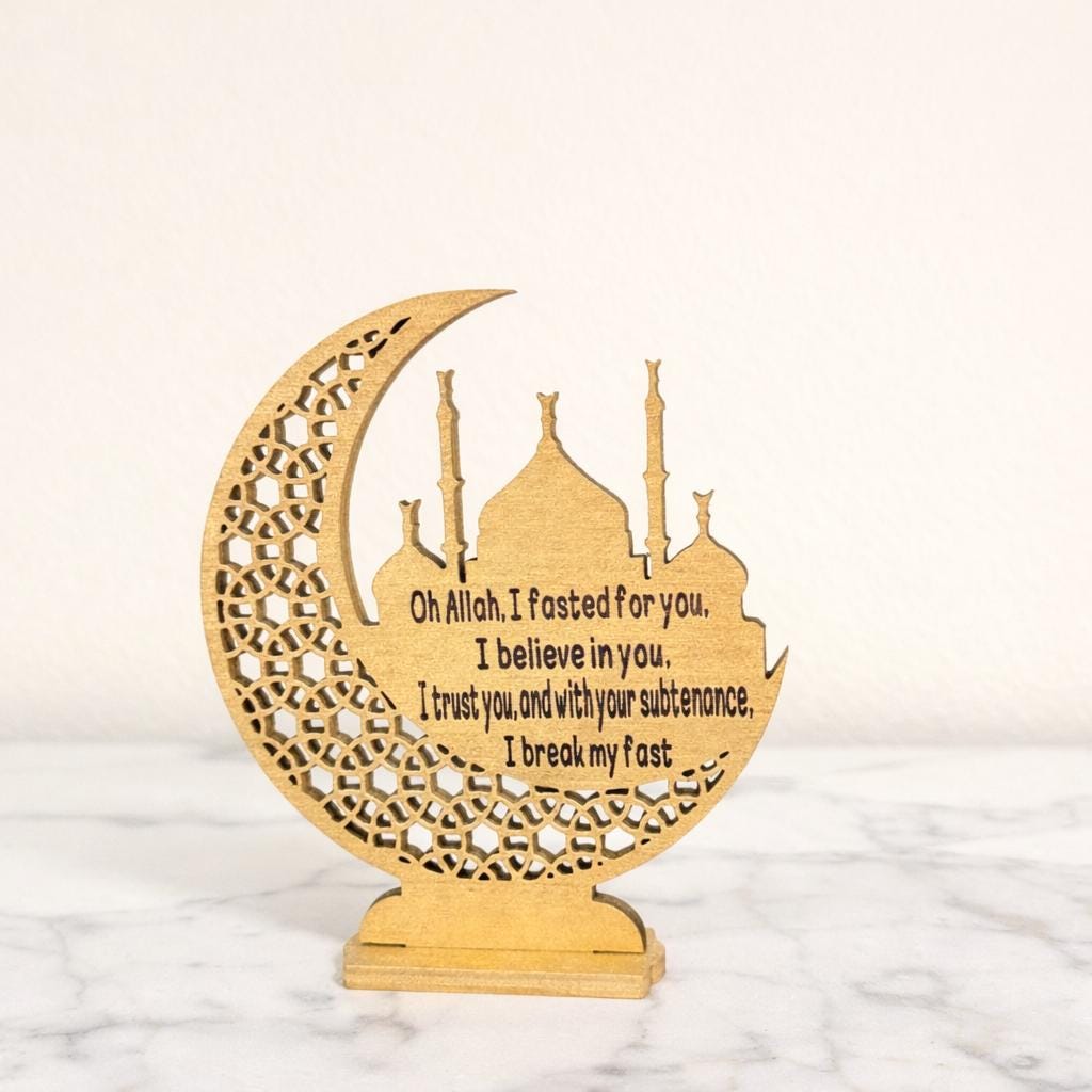 Ramadan Crescent Wooden Decor, Islamic Ramadan Favor, Small Handmade Ramadan Gift, Elegant Religious Giveaway, Islamic Table Decor