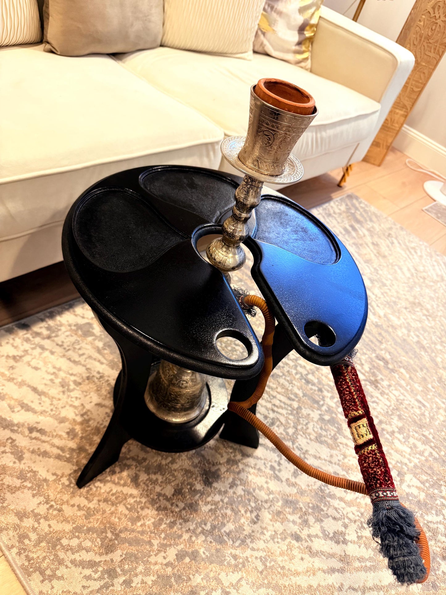 Luxury Hookah Table | Modern Shisha Side Table | Handmade Hookah Stand with Hose Holder | Lounge & Home Decor