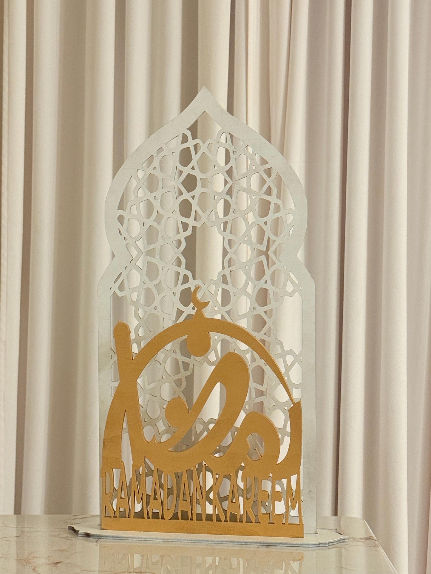 Original Islamic Wooden Decor Design | Luxury Ramadan Kareem Arabic Calligraphy | Minimalist Islamic Home Decor | Freestanding Wood Art