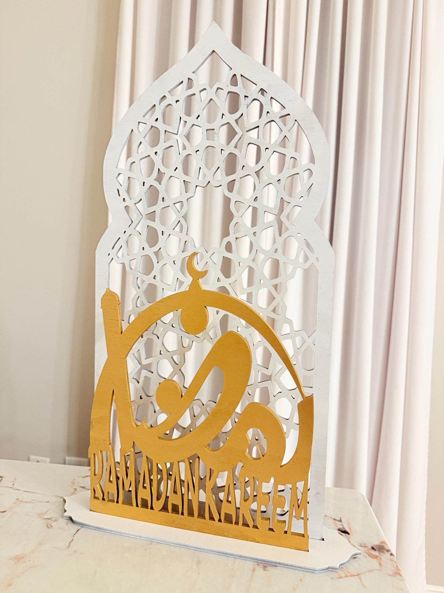 Original Islamic Wooden Decor Design | Luxury Ramadan Kareem Arabic Calligraphy | Minimalist Islamic Home Decor | Freestanding Wood Art