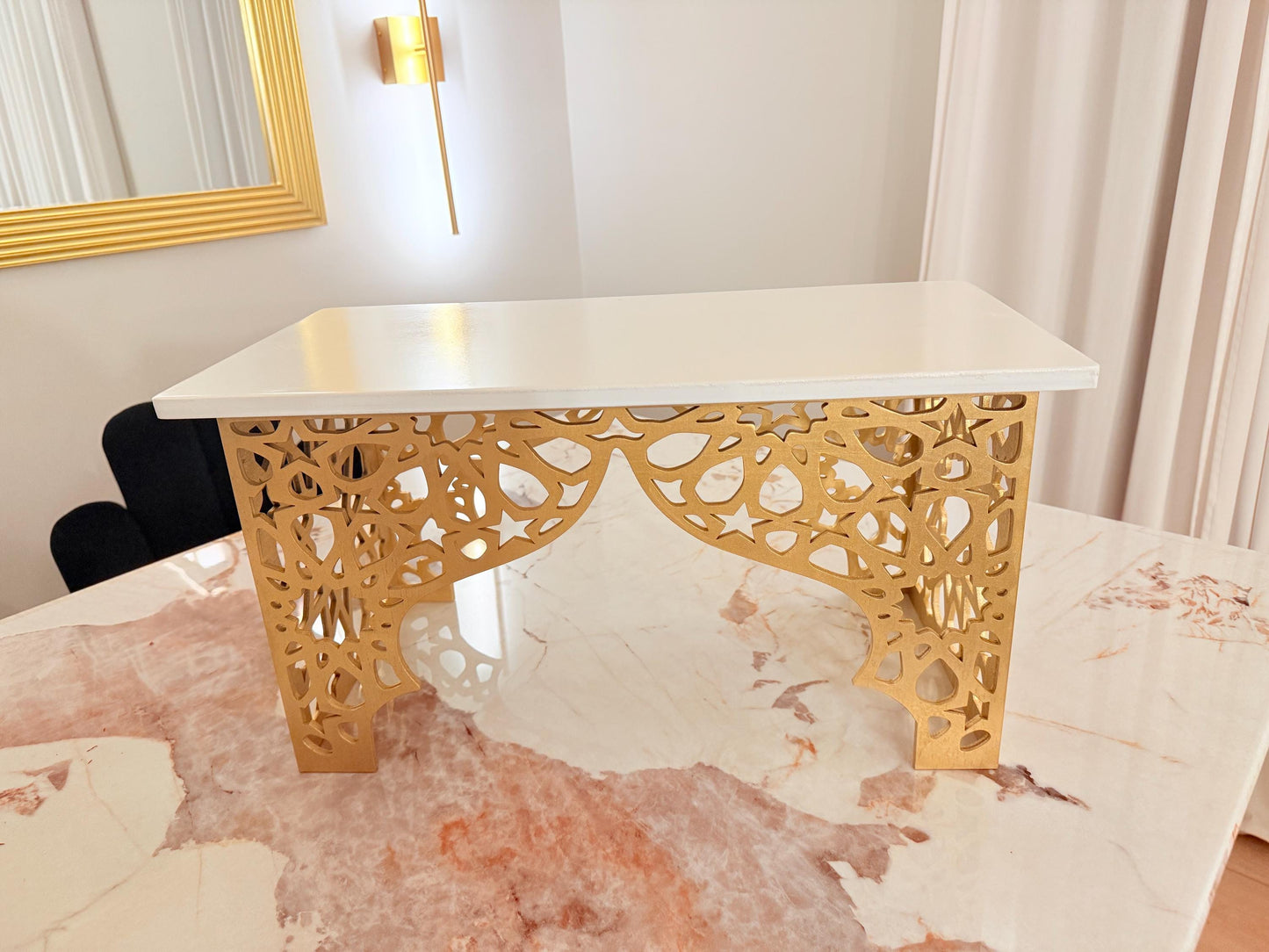 Luxury Wooden Serving Stand | Handcrafted Islamic Geometric Design | Decorative Presentation Stand | Ramadan & Eid Decor | Arabic Home Decor