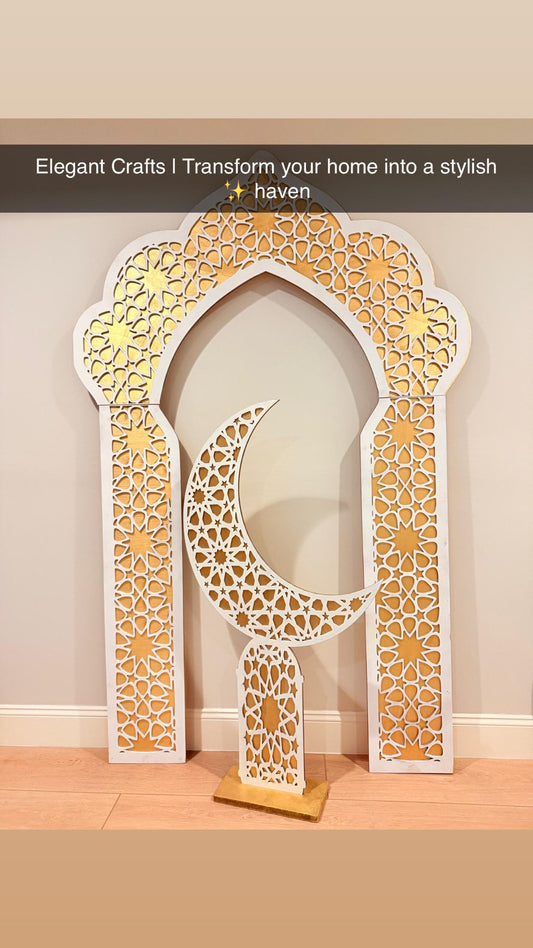 Luxury Islamic Arch Wall Decor – 3 Piece Modular Mihrab Design – Architectural Arabic Geometric Wall Art – Premium Muslim Home Decor