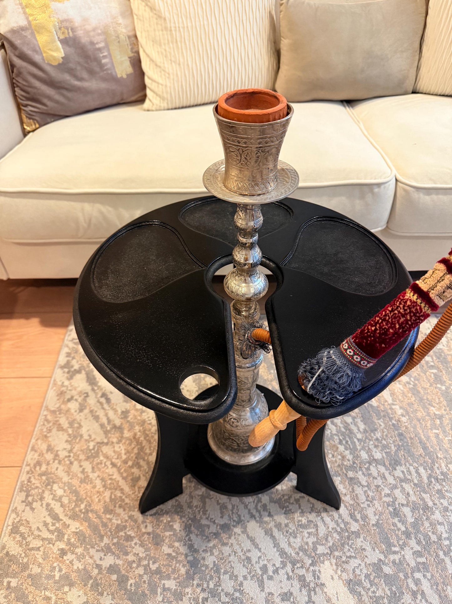 Luxury Hookah Table | Modern Shisha Side Table | Handmade Hookah Stand with Hose Holder | Lounge & Home Decor